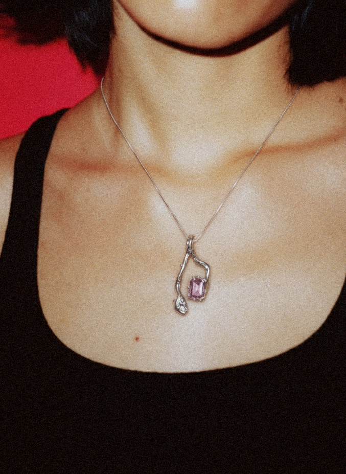 Cradled Stone | Silver Pendant with Pink CZ