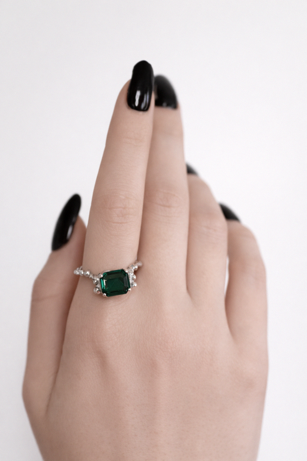 Verdant Crown | Size 9 | Silver Ring with Green CZ