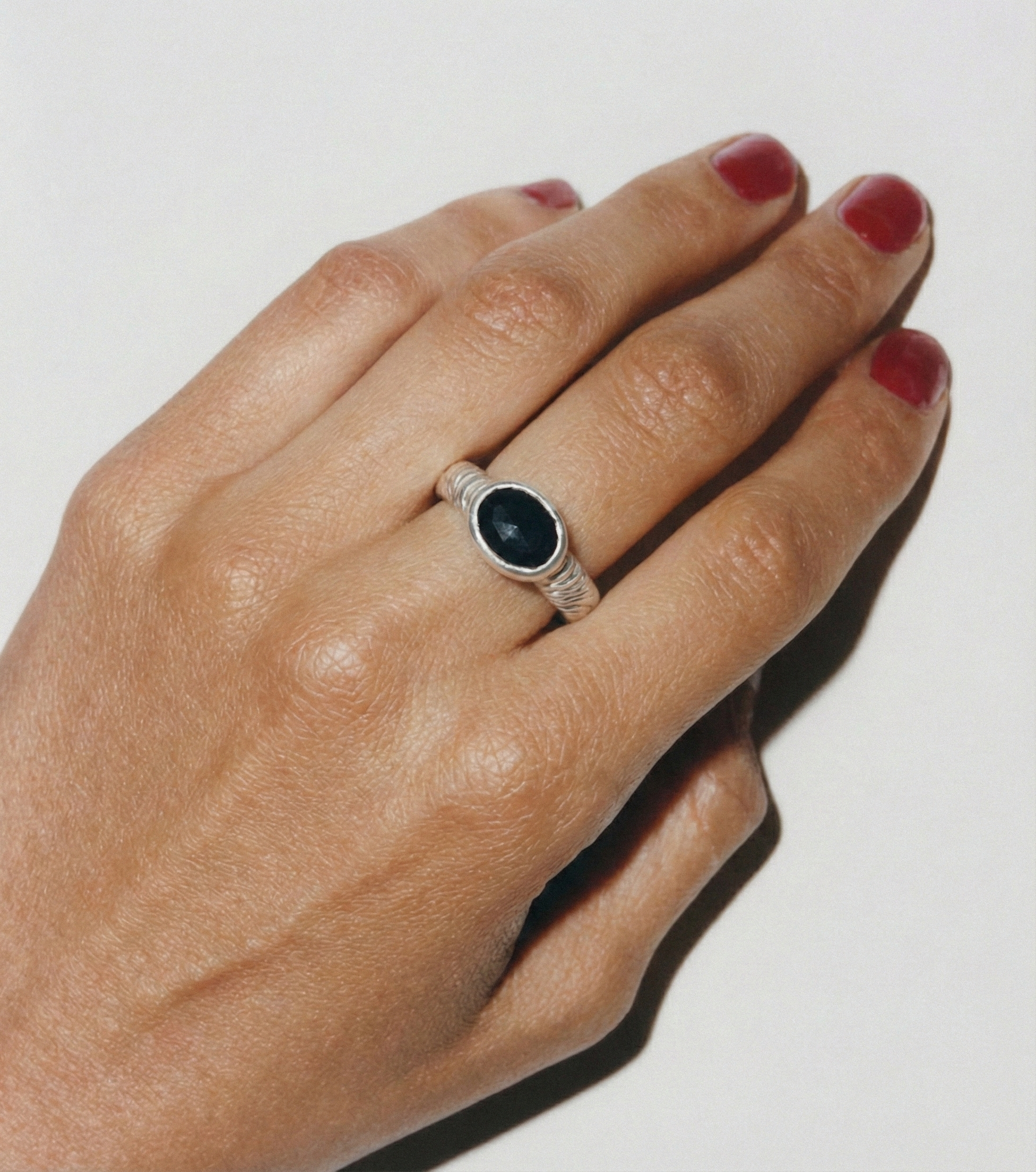 Sterling Silver Hand Engraved Ring with Spinel | Size 10 1/2