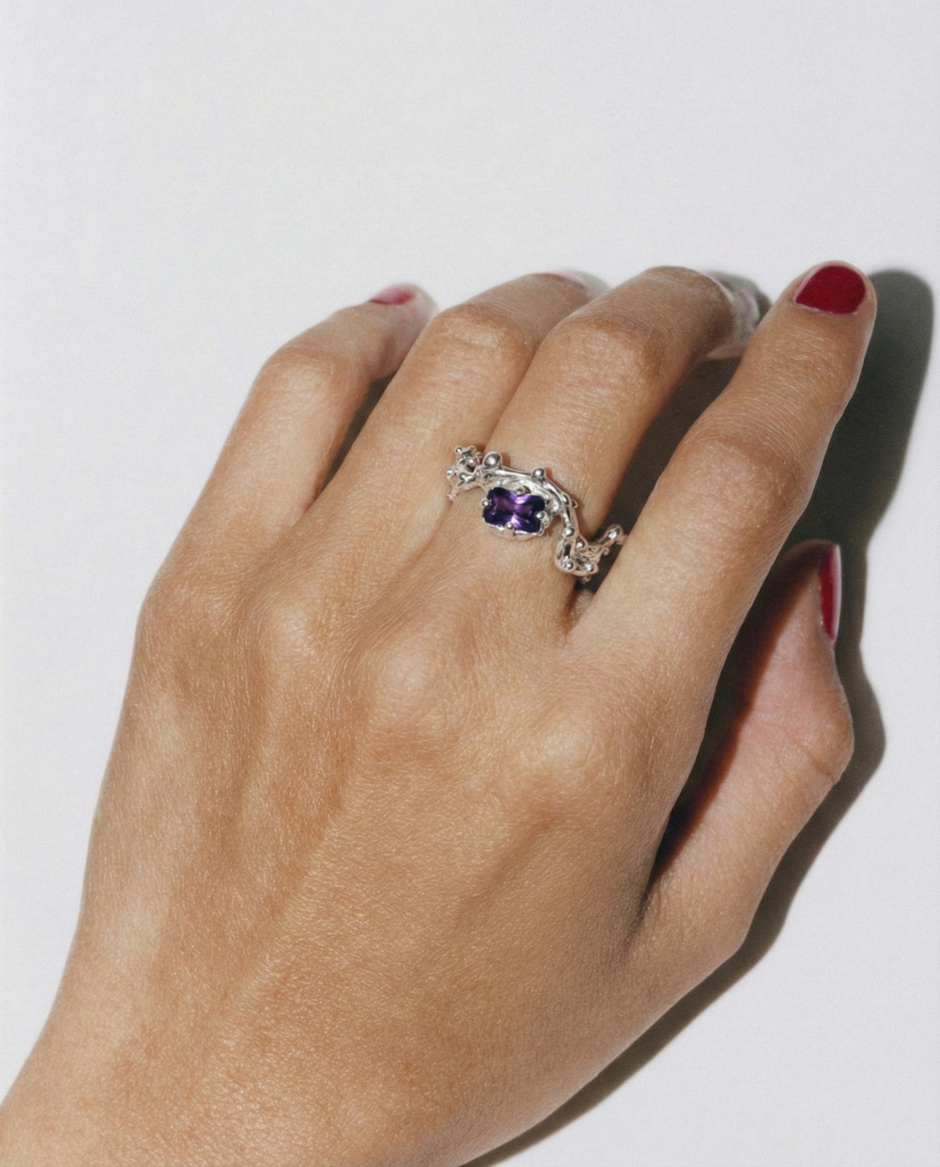 Sterling Silver Ring with Amethyst Octagon Cut CZ | Size 7