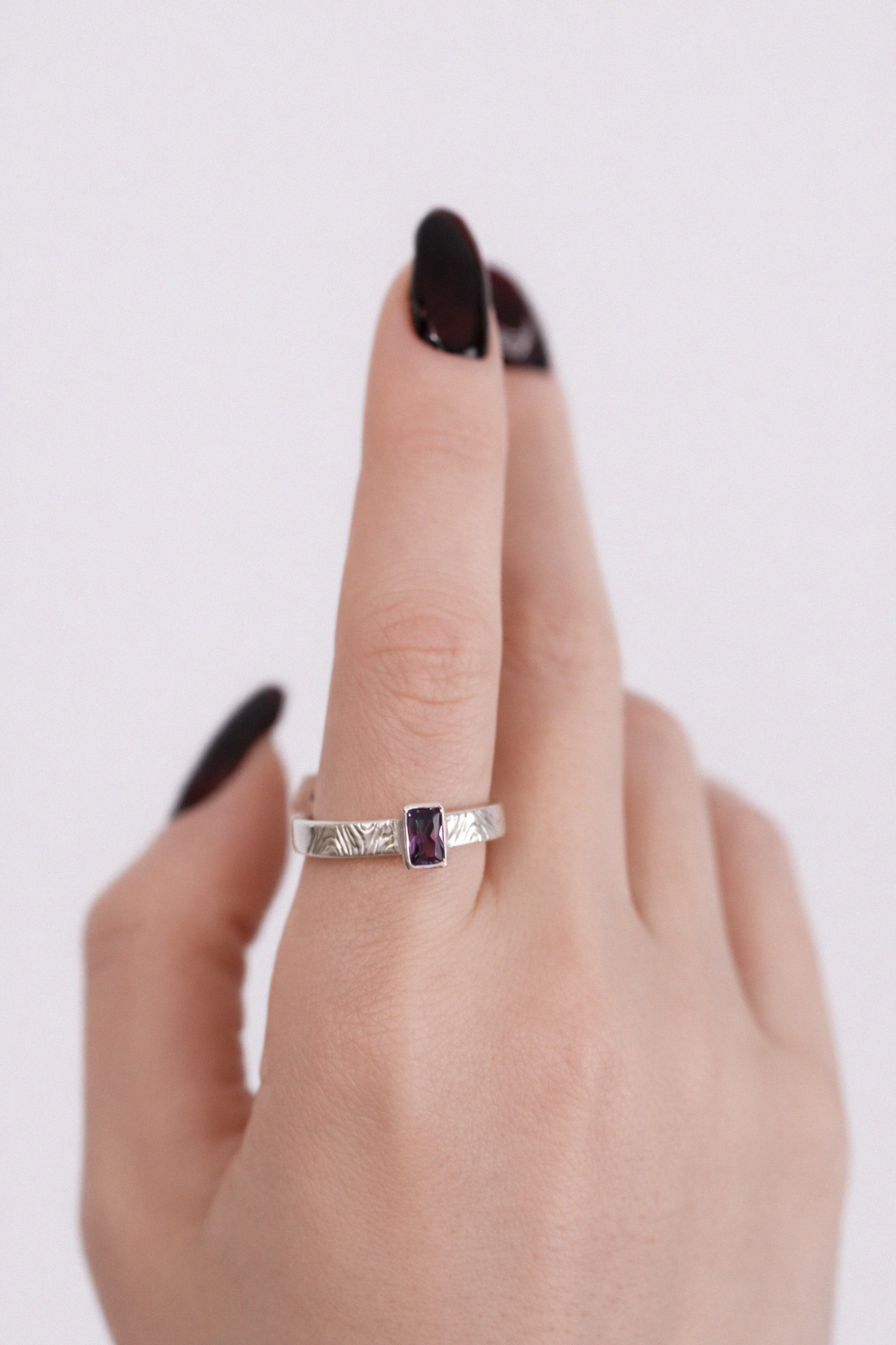 Marked | Size 8 | Silver Ring with Amethyst CZ