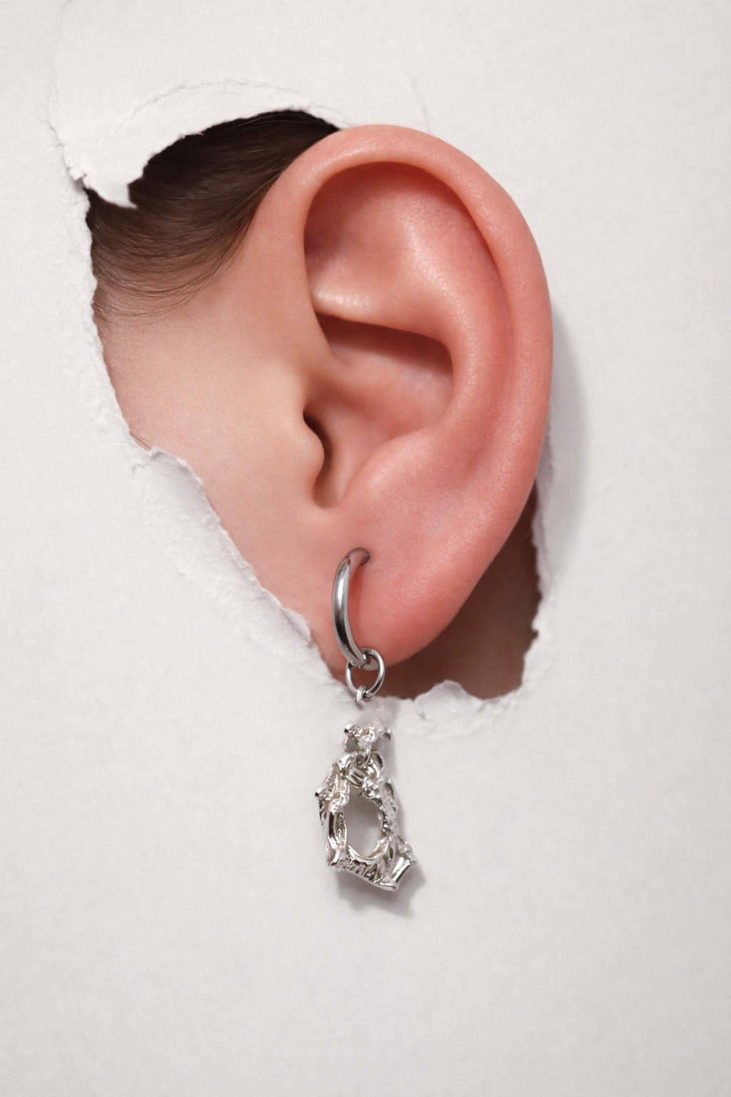 Encased Stone | Silver Monoearring/Pendant with White CZ