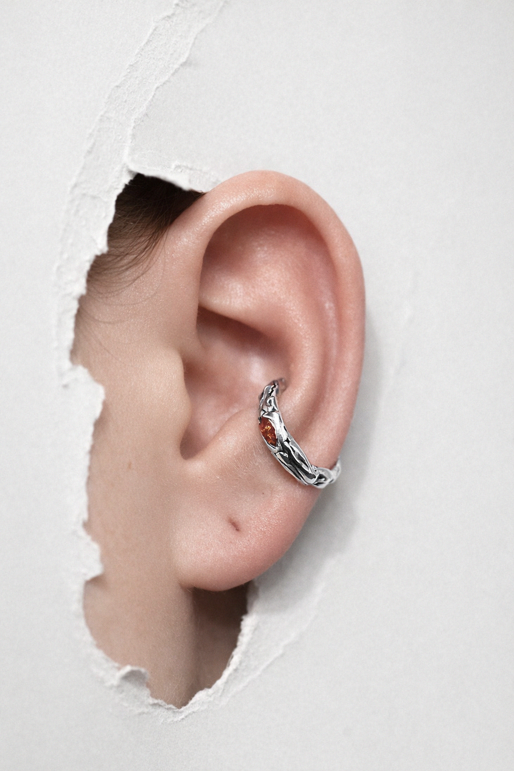 Molten Ripple | Silver Earcuff with Orange CZ