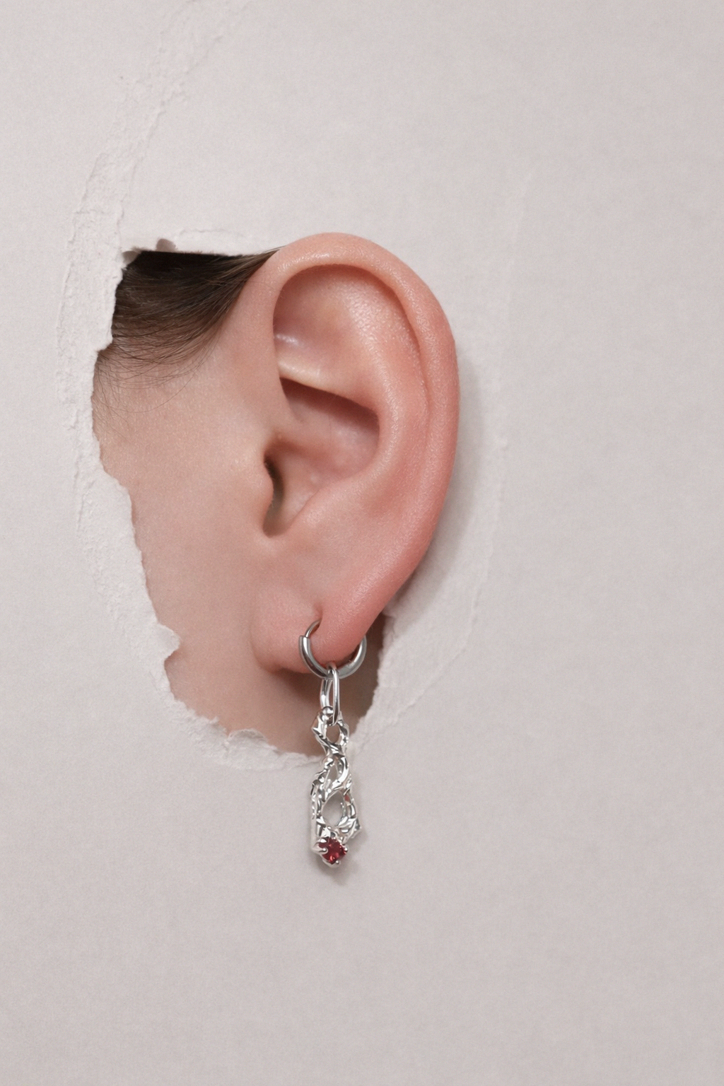 Framed Drop | Silver Monoearring/Pendant with Orange CZ