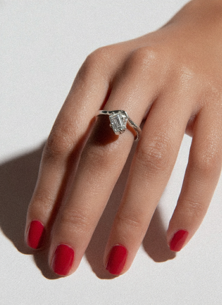 Sterling Silver Ring with White Baguette Cut CZ | Size 10