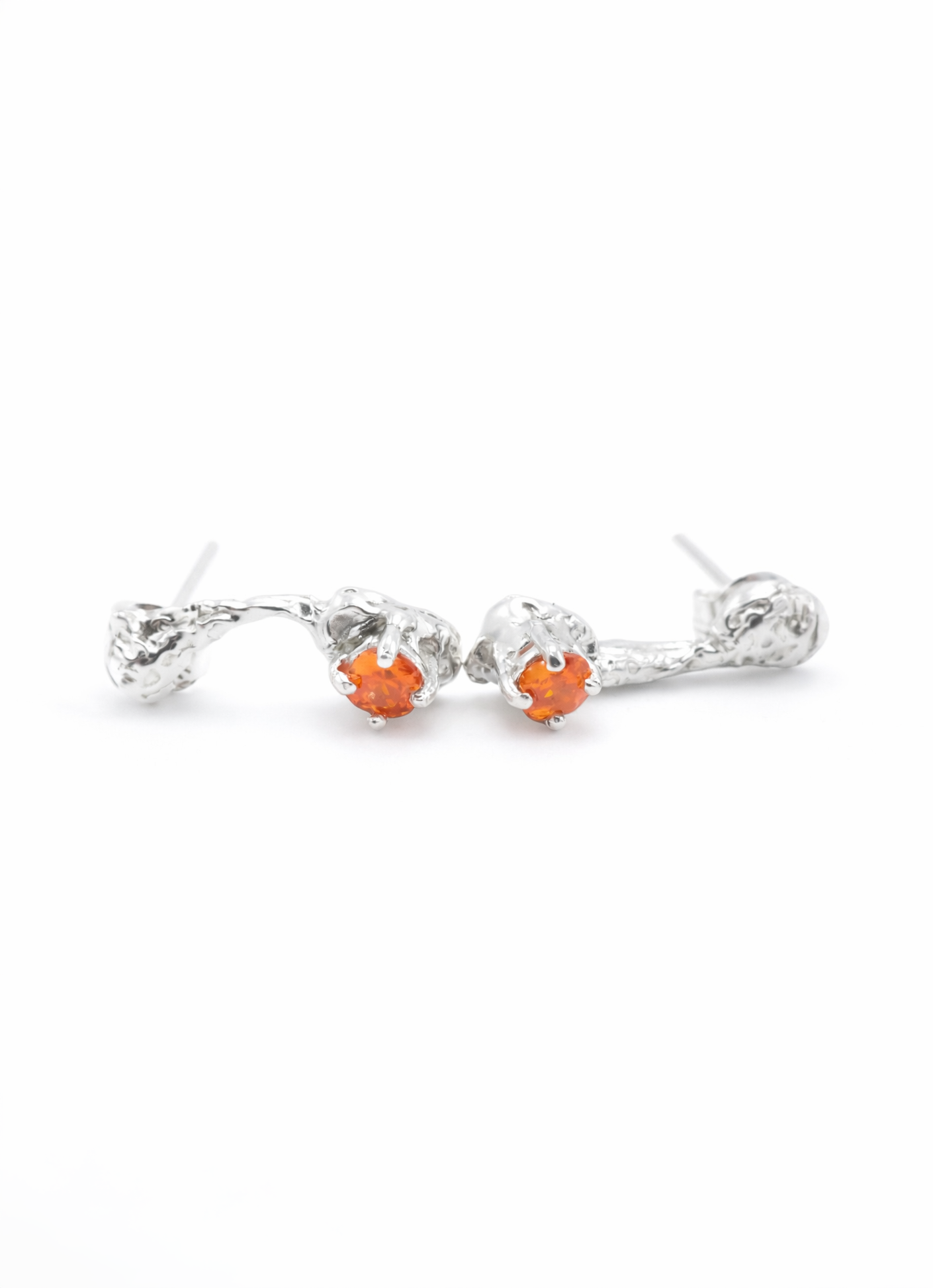 Ember Curve | Silver Studs with Orange CZ