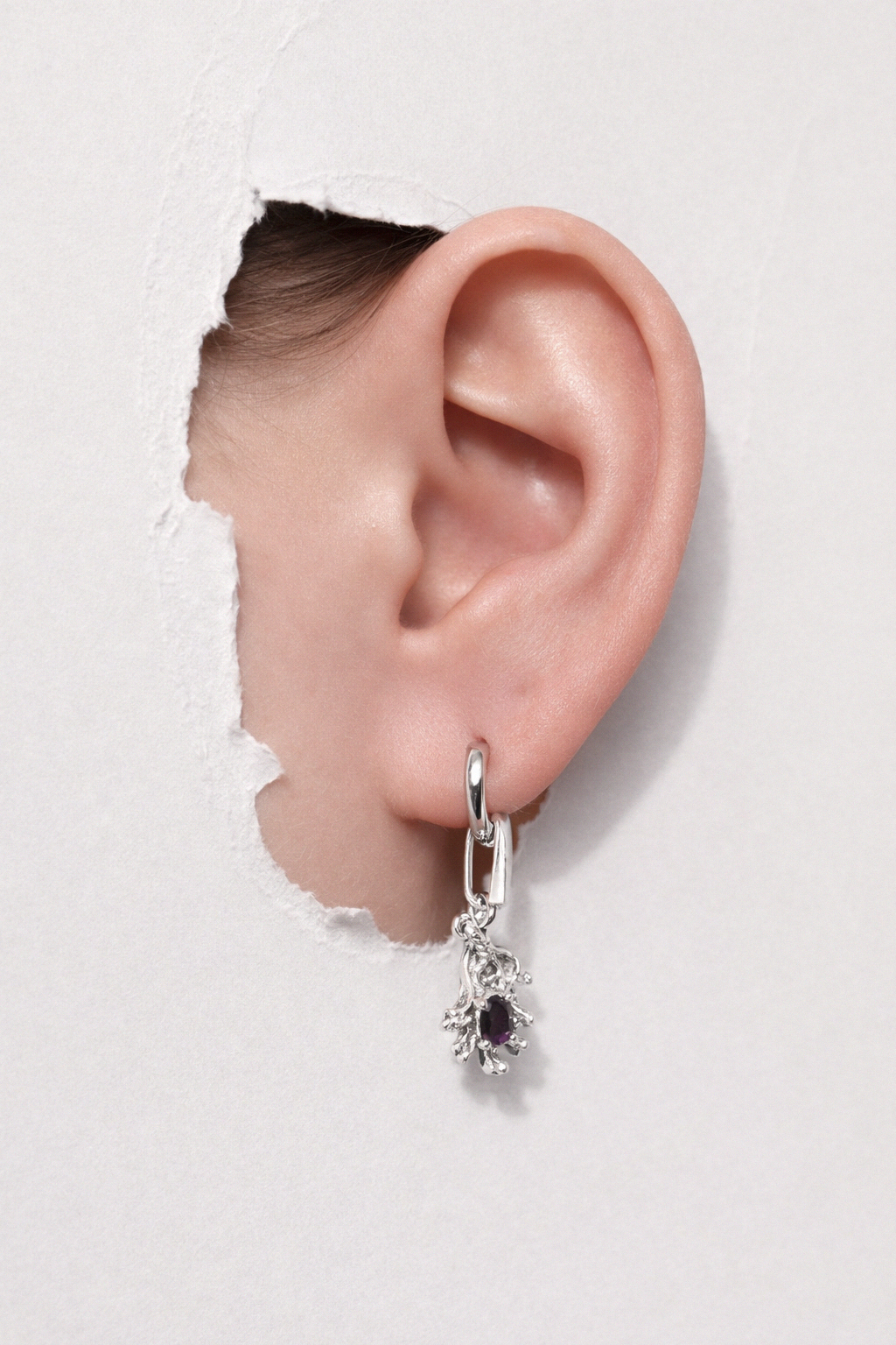 Root Grip | Silver Monoearring/Pendant with Rhodolite Garnet