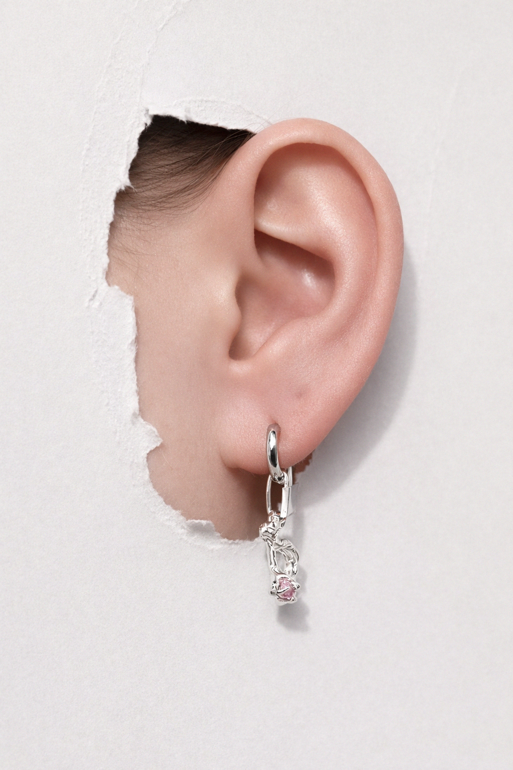 Open Core | Silver Monoearring/Pendant with Pink CZ