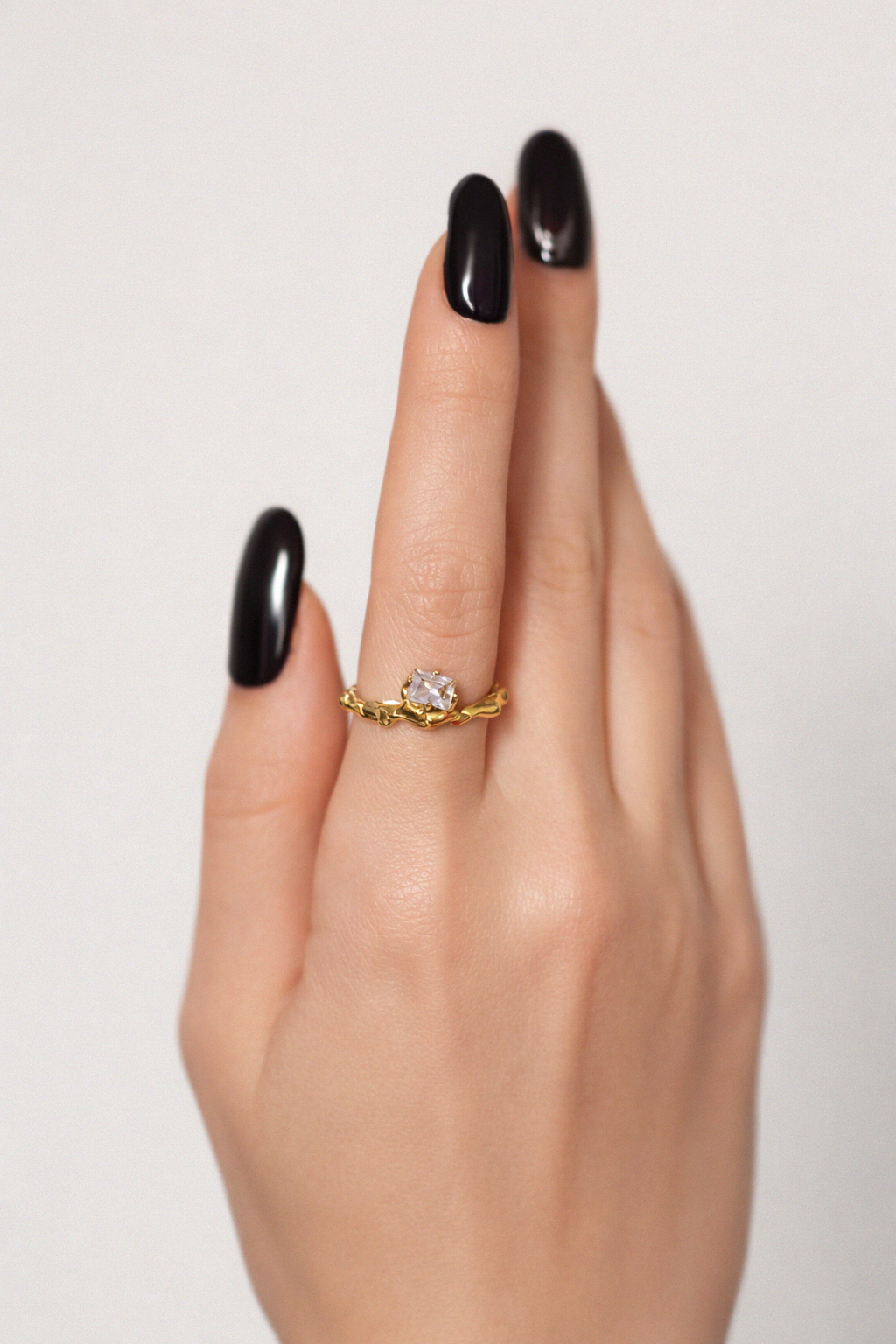 Suspended Light | Size 7 | Yellow Bronze Ring with White CZ