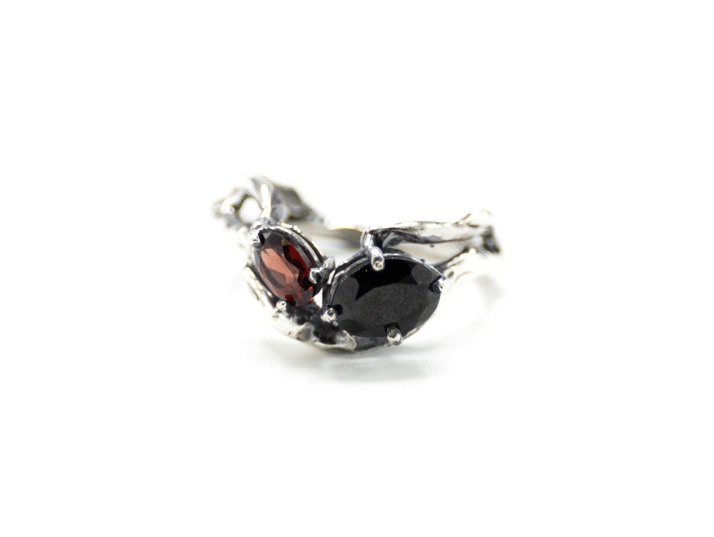 Set of Stackable Sterling Silver Rings with Oval Cut Spinel and Oval Cut Garnet | Size 8