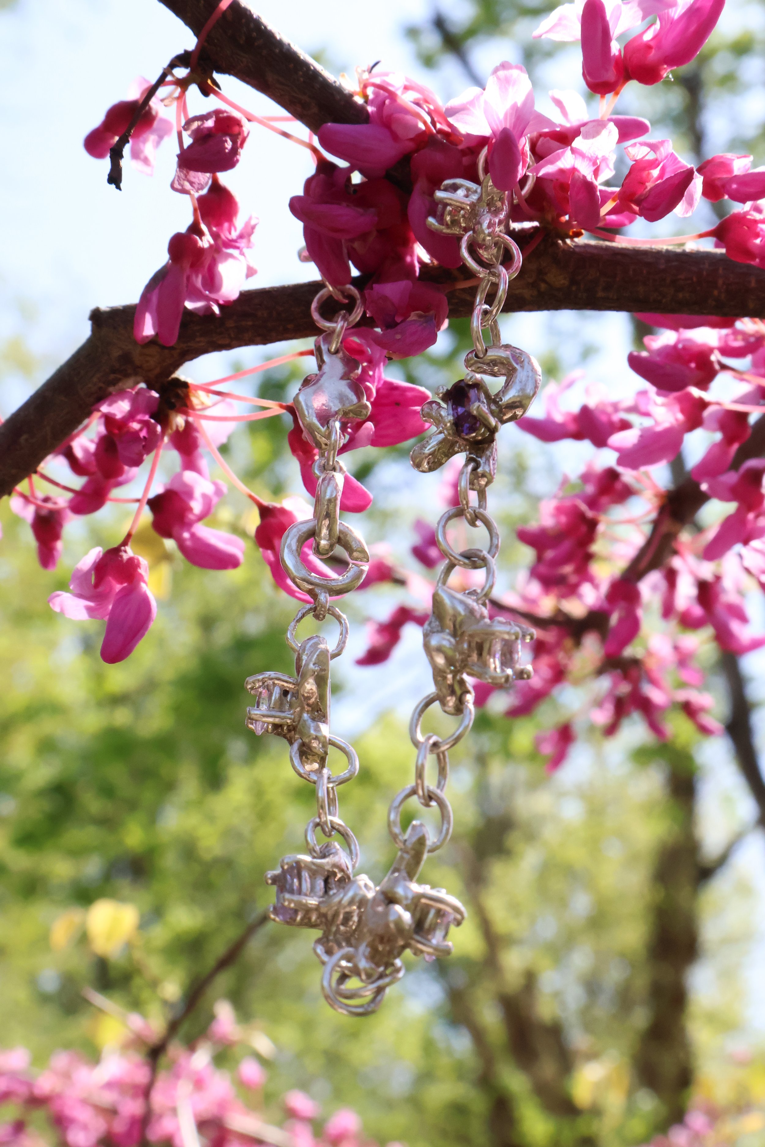 Sterling Silver Organic Bracelet with Oval Cut Amethyst CZ | Length 22,5 cm/8,8 inch