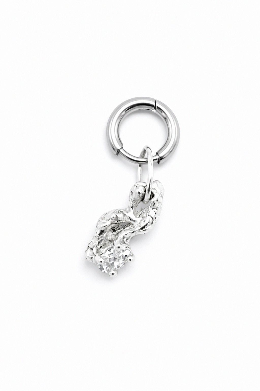 Encased Stone | Silver Monoearring/Pendant with White CZ
