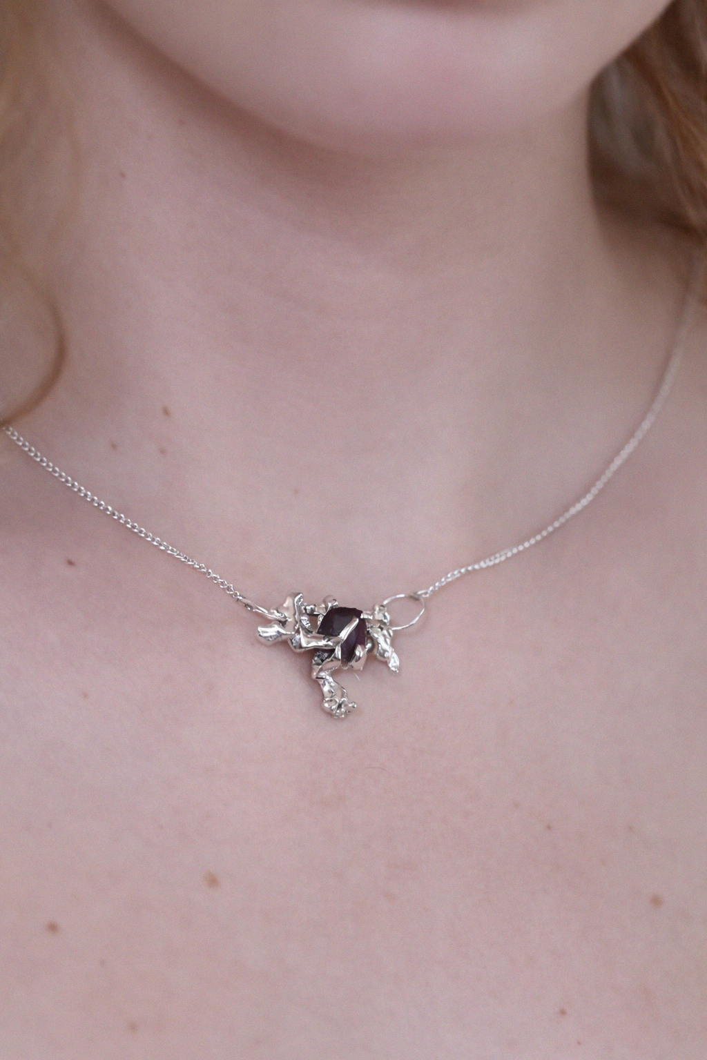 Crimson Core | Silver Necklace with Rhodolite Garnet