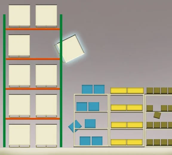 Animation of box falling off pallet racking