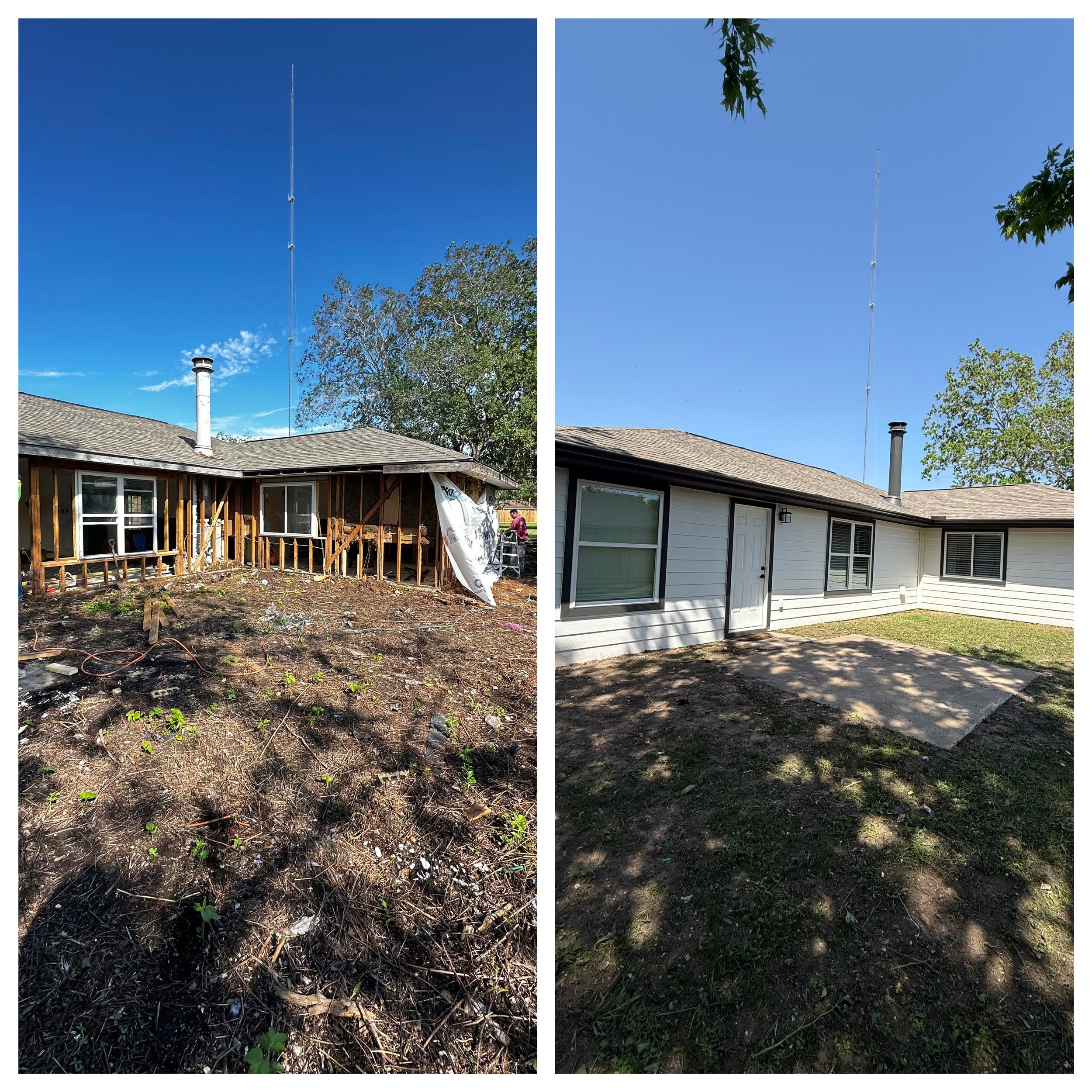 Houston exterior renovation showing siding repair, weather damage restoration, and complete exterior upgrade completed by Sherman R.E. Properties