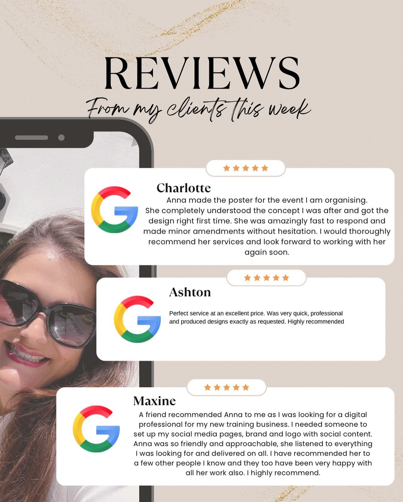 Feeling incredibly grateful for these amazing reviews from my wonderful clients!
Your kind words mean the world to me and keep me inspired every day. 💫🙏 Thank you for trusting me — I’m truly lucky to work with such awesome people! 💛✨
