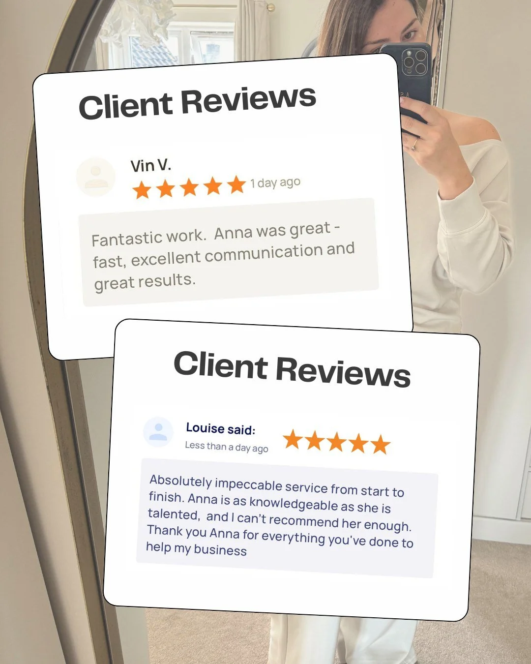 ✨ Reviews from this week 🤩
I love, love, love my clients!
Thank you so much 😁
#ClientLove
#HappyClients
#ClientFeedback
#CustomerReview