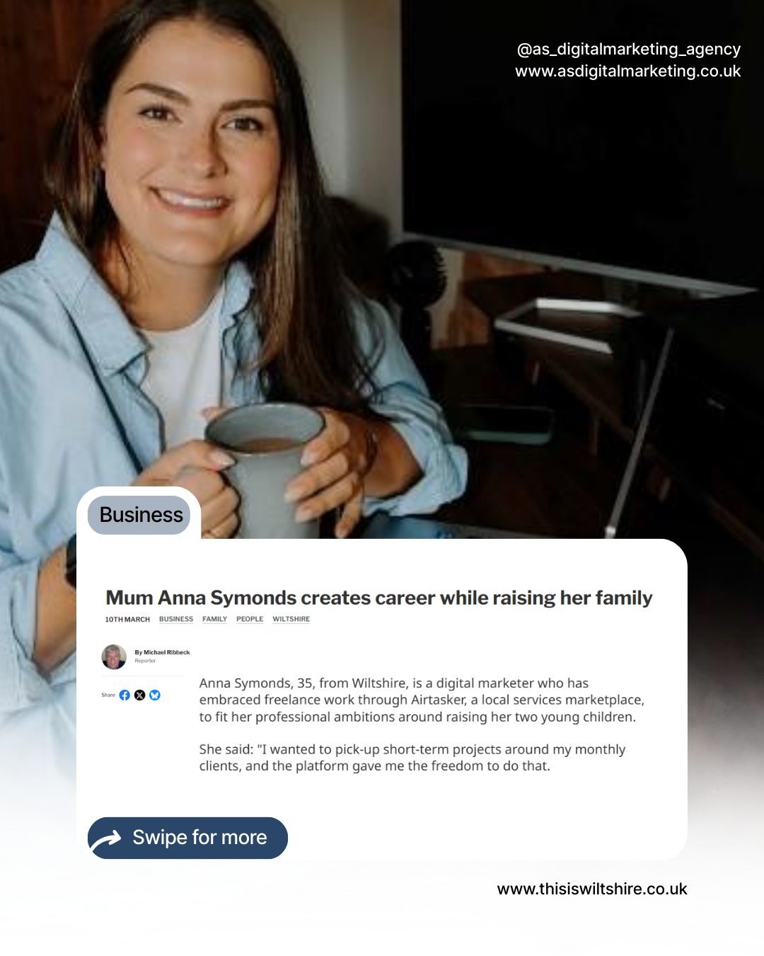 I'm so grateful to be featured in this article in The Wiltshire Times about my journey as a digital marketer and mum balancing business and family life ✨ 

Building a flexible career has been one of the best decisions I've made, and I&rsquo;m thankfu