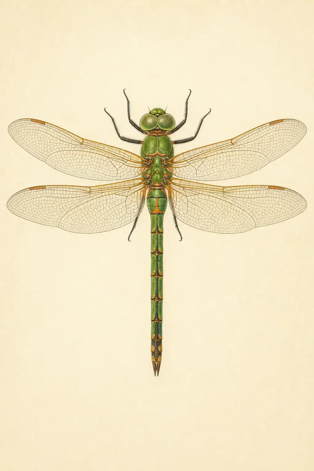 Autumn Herald dragonfly with a green base and orange highlights