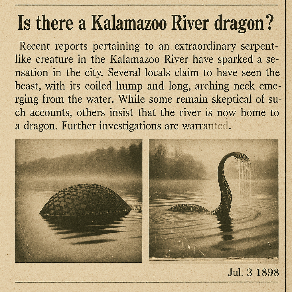 Kalamazoo Gazette Newspaper Article Kalamazoo River Dragon 1898