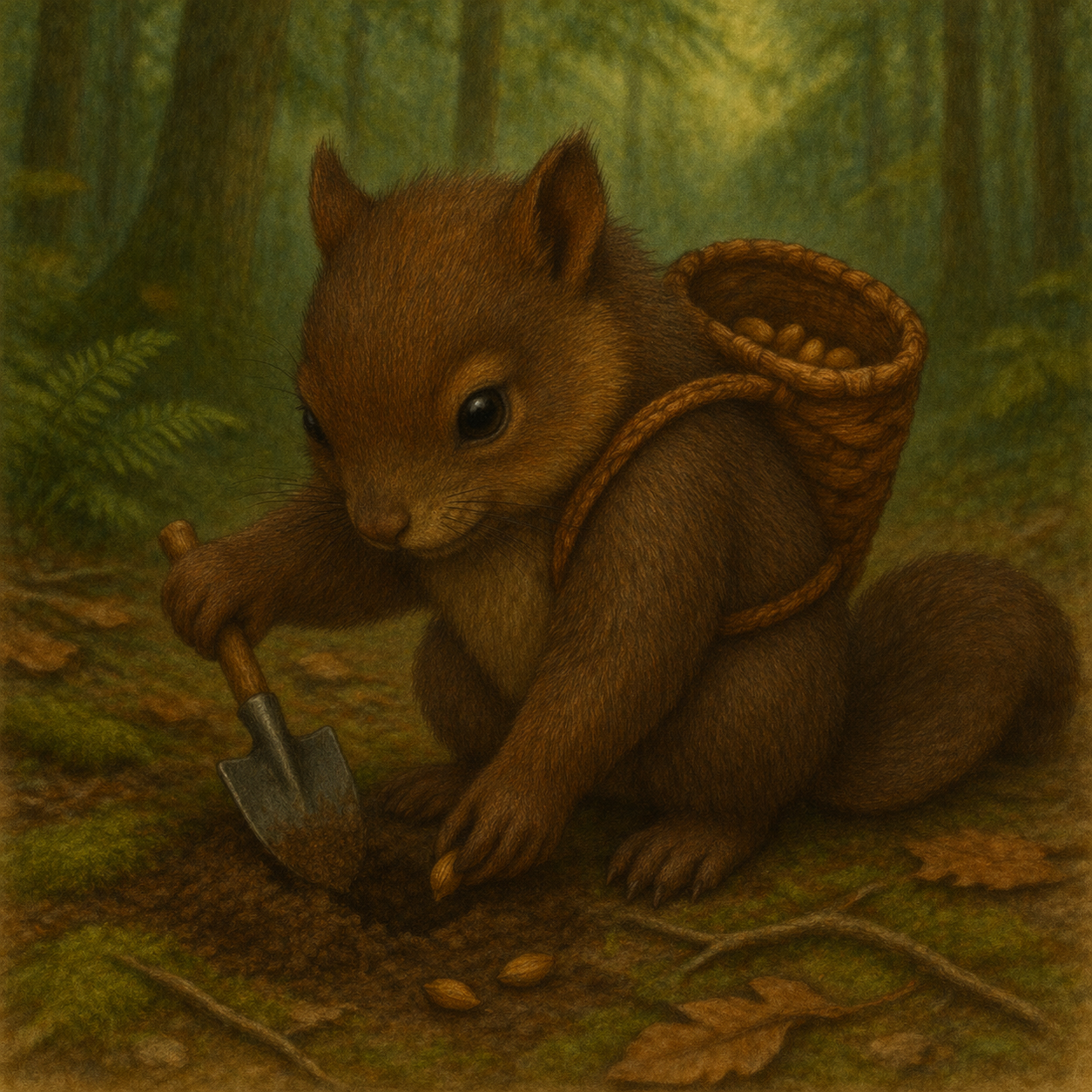 Le Boisnu planting an acorn in a Michigan forest