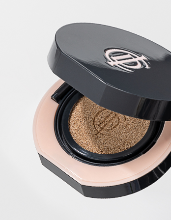 Open compact cushion foundation with beige sponge and black lid riman incellderm australia