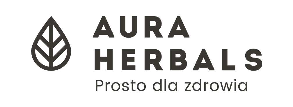 Logo of Aura Herbals with stylized Gothic lettering.