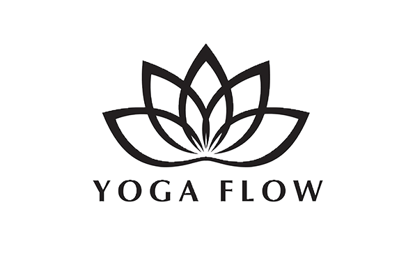 Logo of a black lotus flower above the text "Yoga Flow" on a white background.