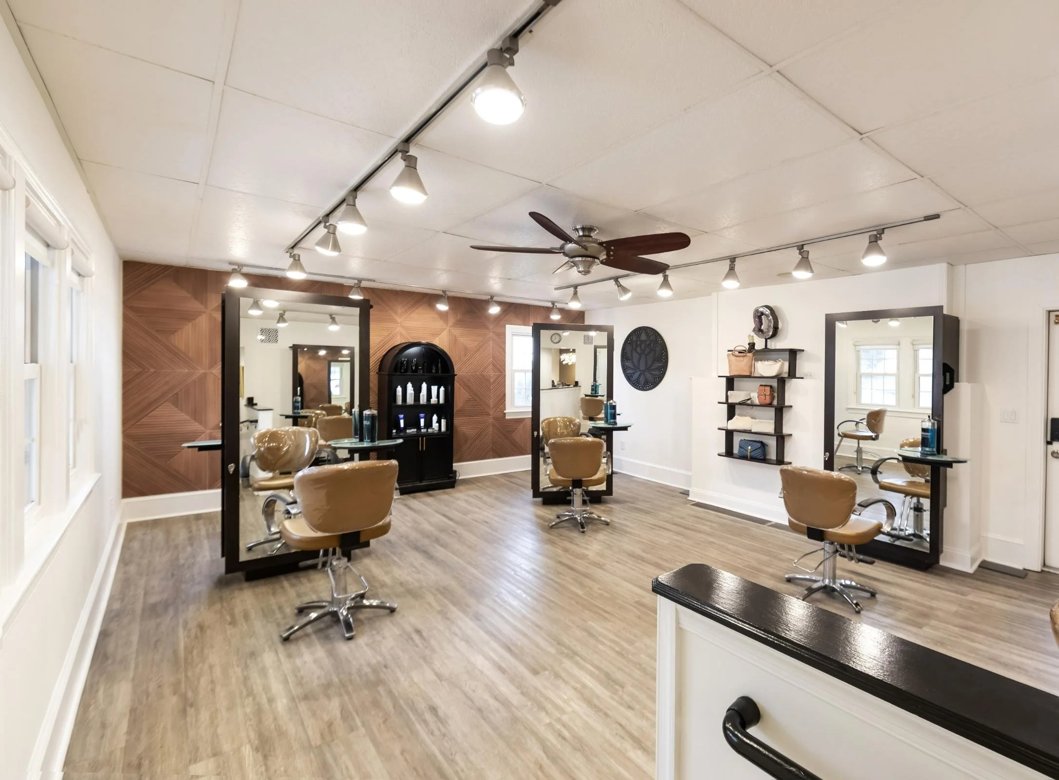 Haircut and styling area at Art & Alchemy Hair salon in Newtown Square, PA