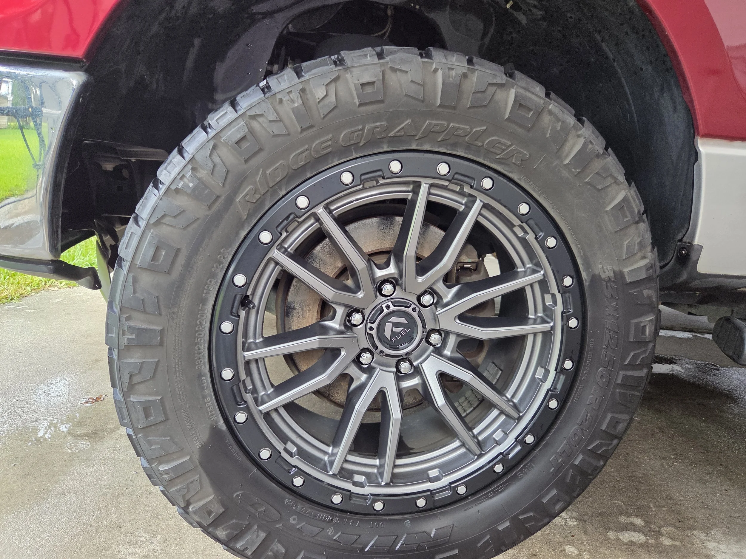 Tire detailing in progress.