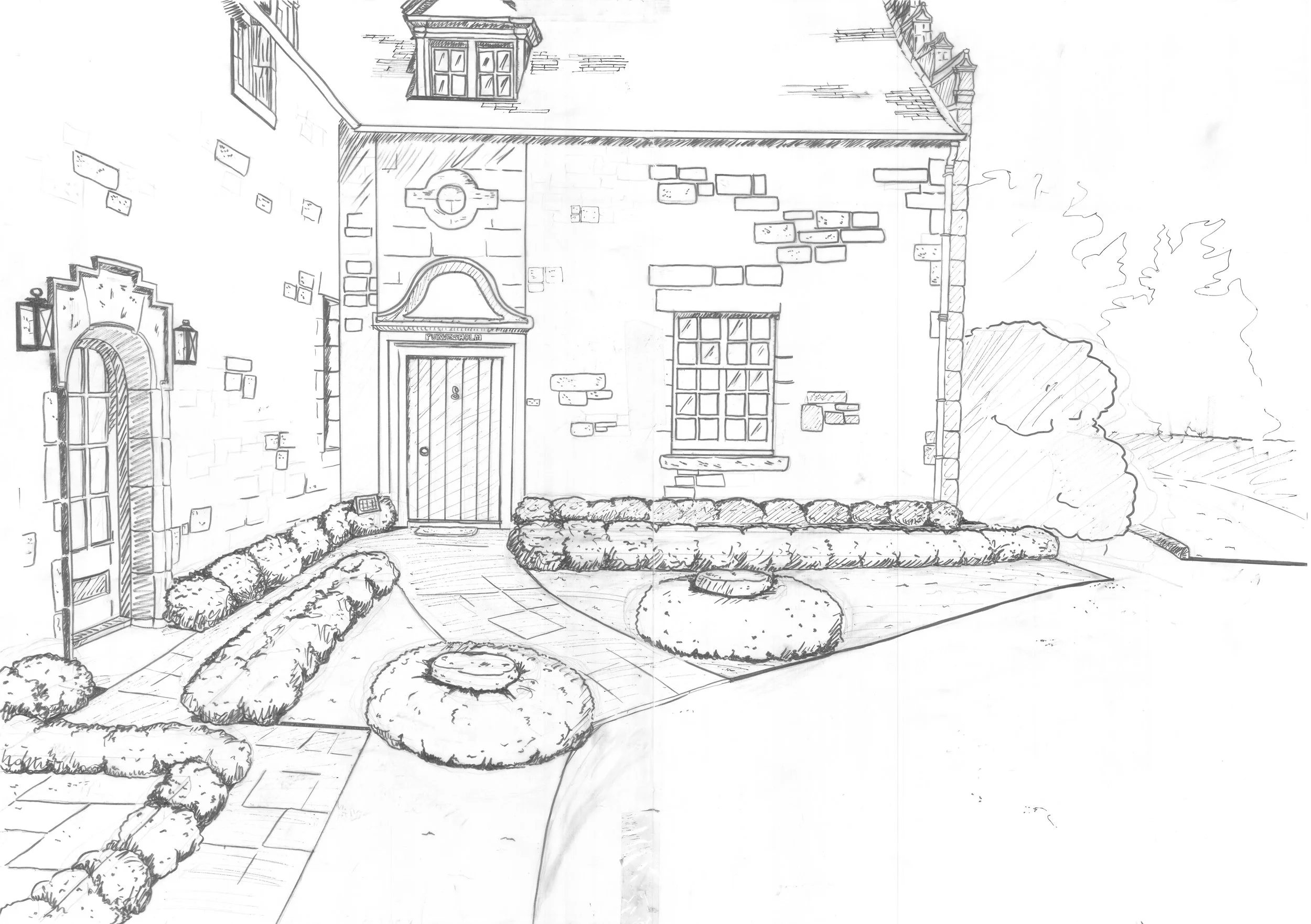 Handdrawn picture of a garden, Edinburgh