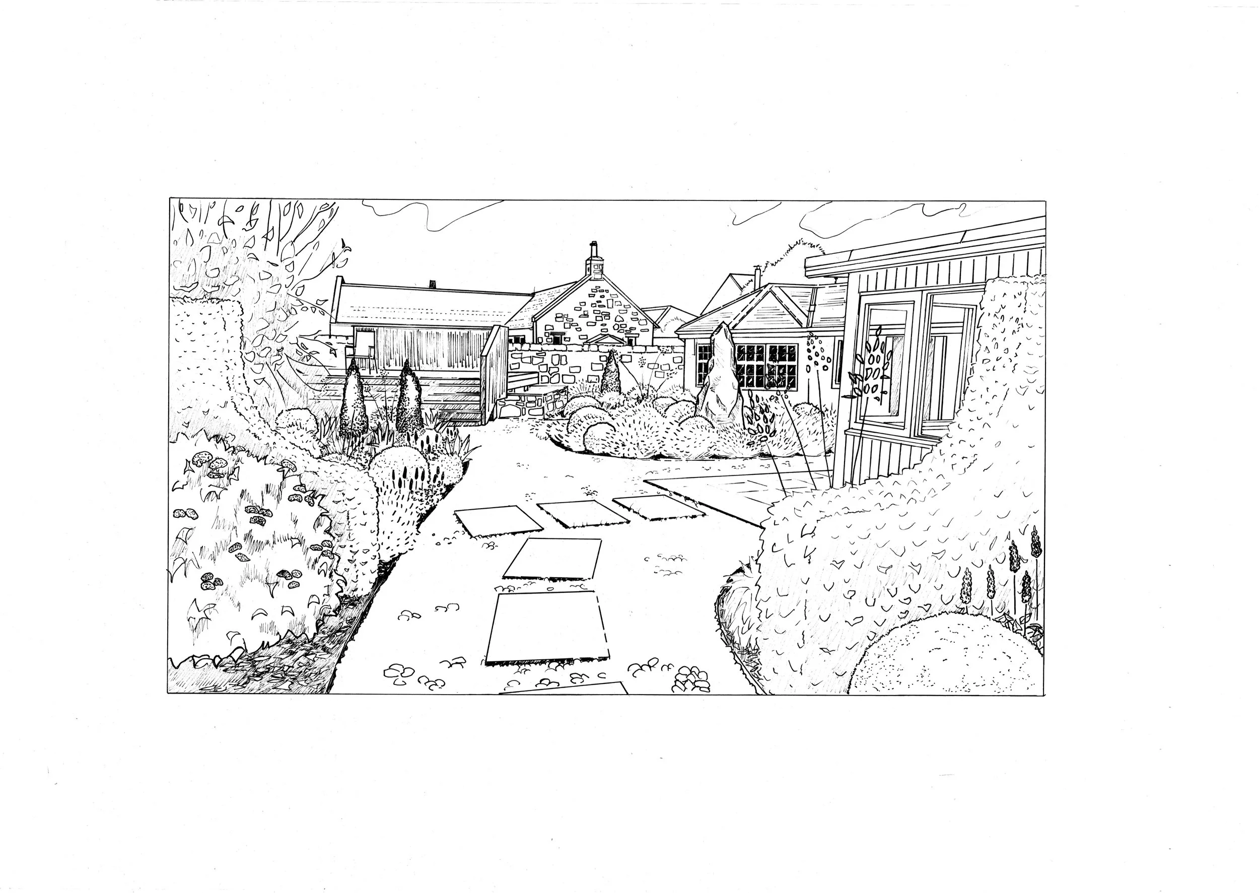 hand-drawn image of a garden