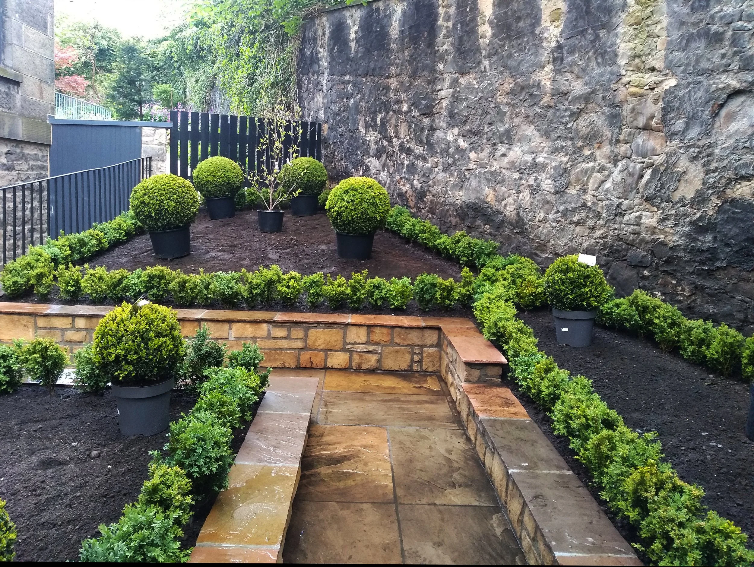 A parterre garden being planted.