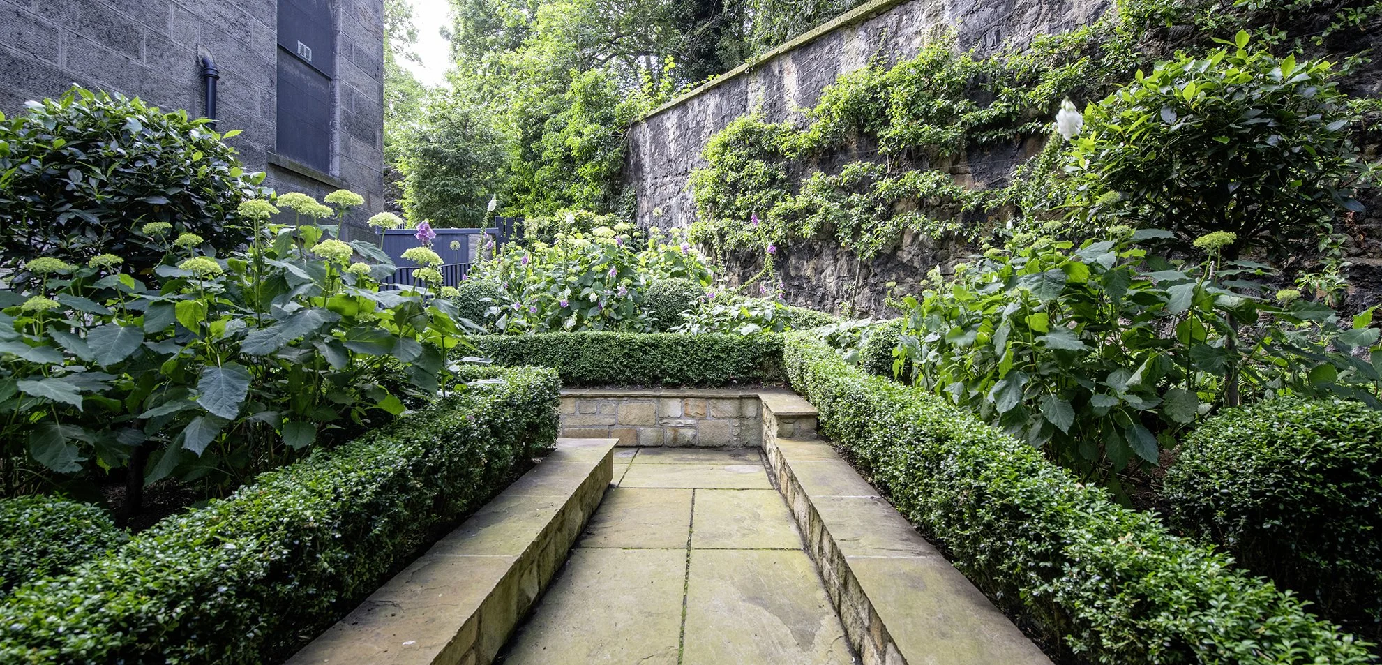 Shady parterre garden in Edinburgh, Scotland