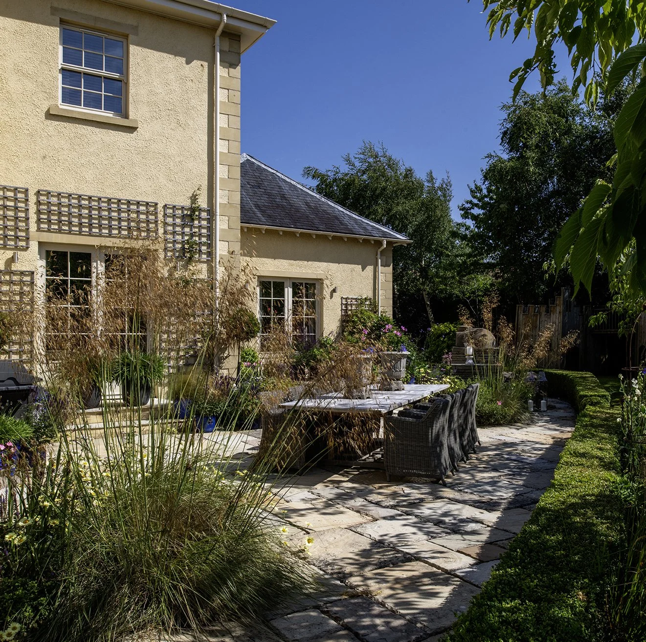 Large terrace with beautiful planting