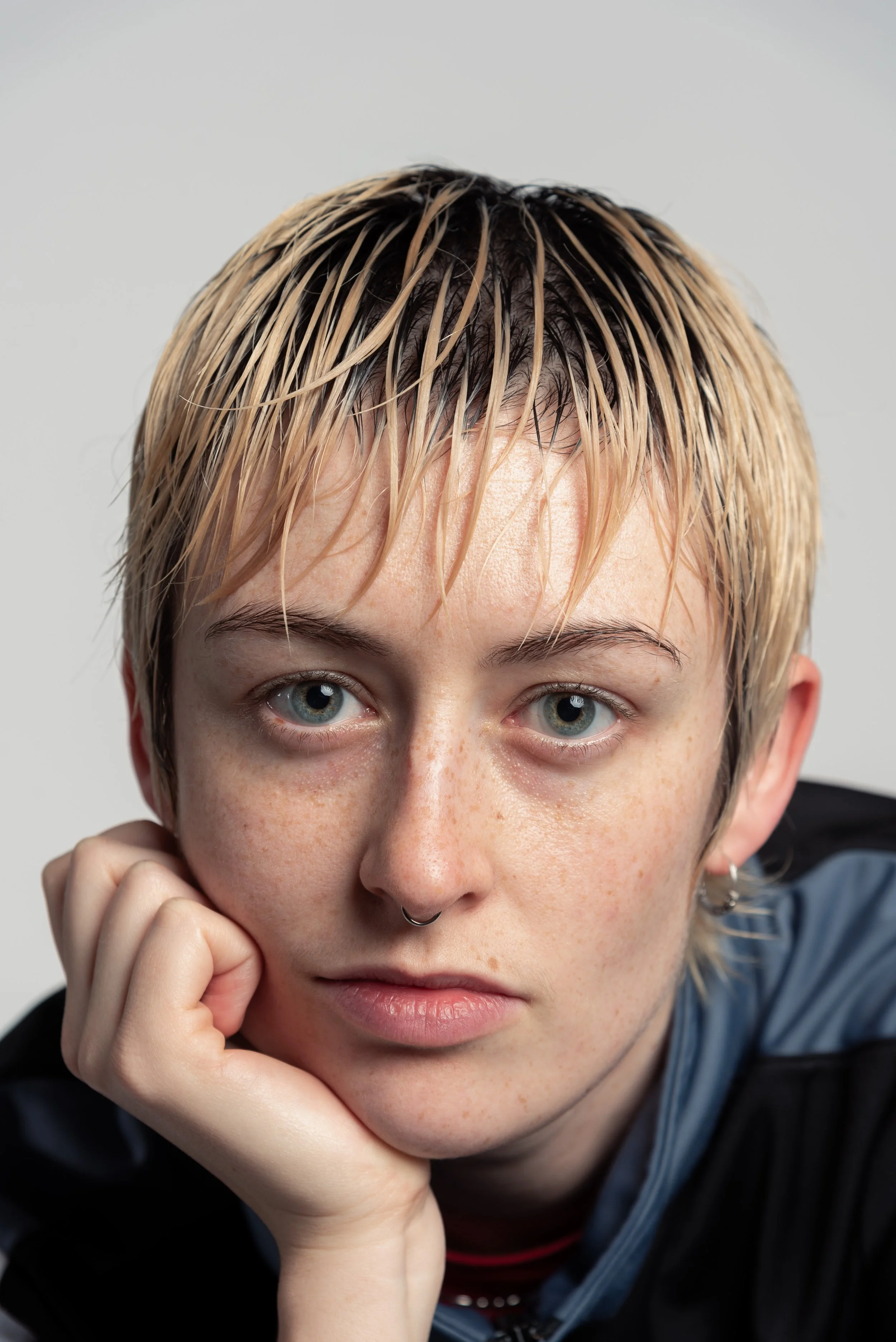 Close up portrait of girl's face in the studio.