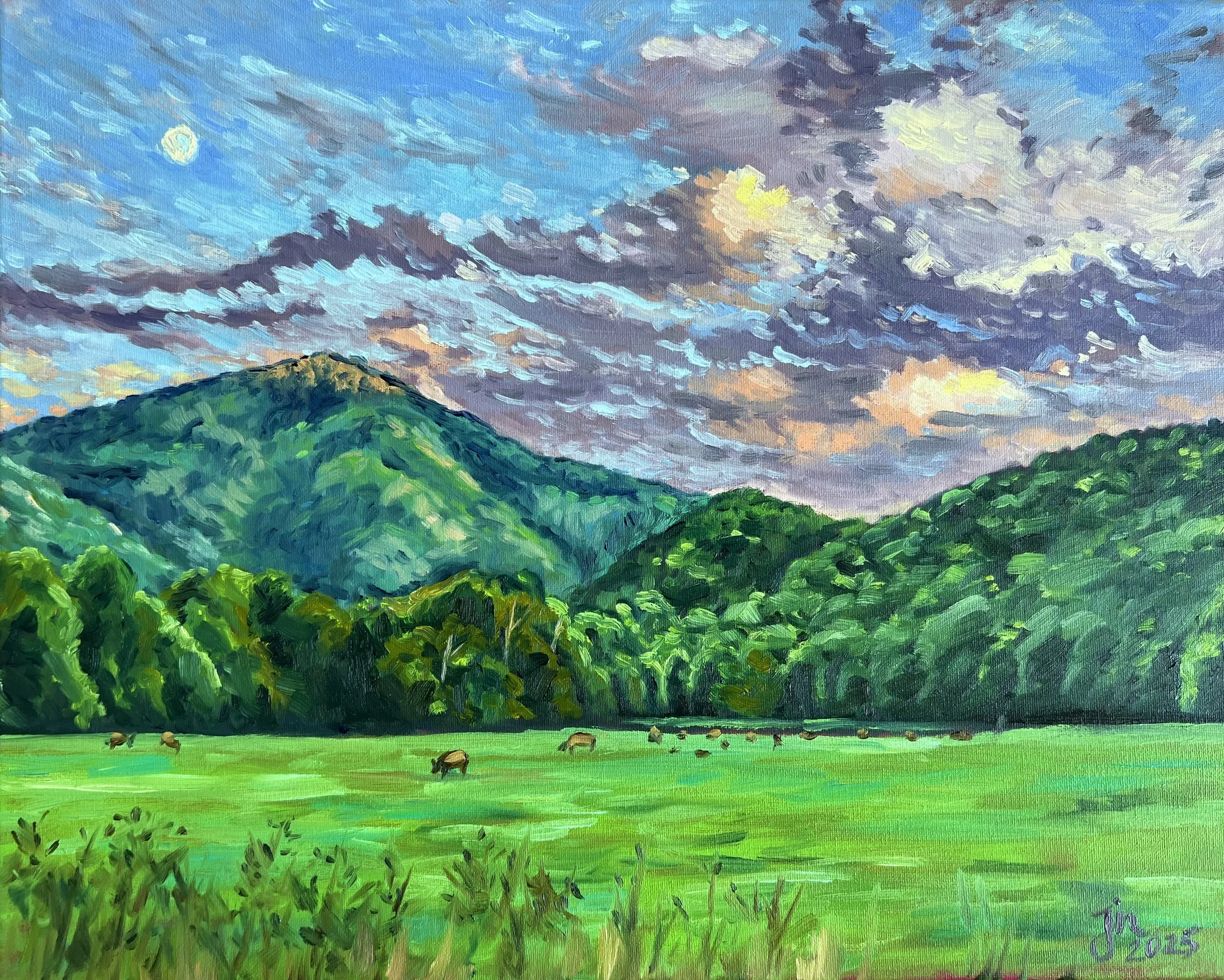 "Golden Hour at Smoky Mountains", oil on canvas, 16 x 20"