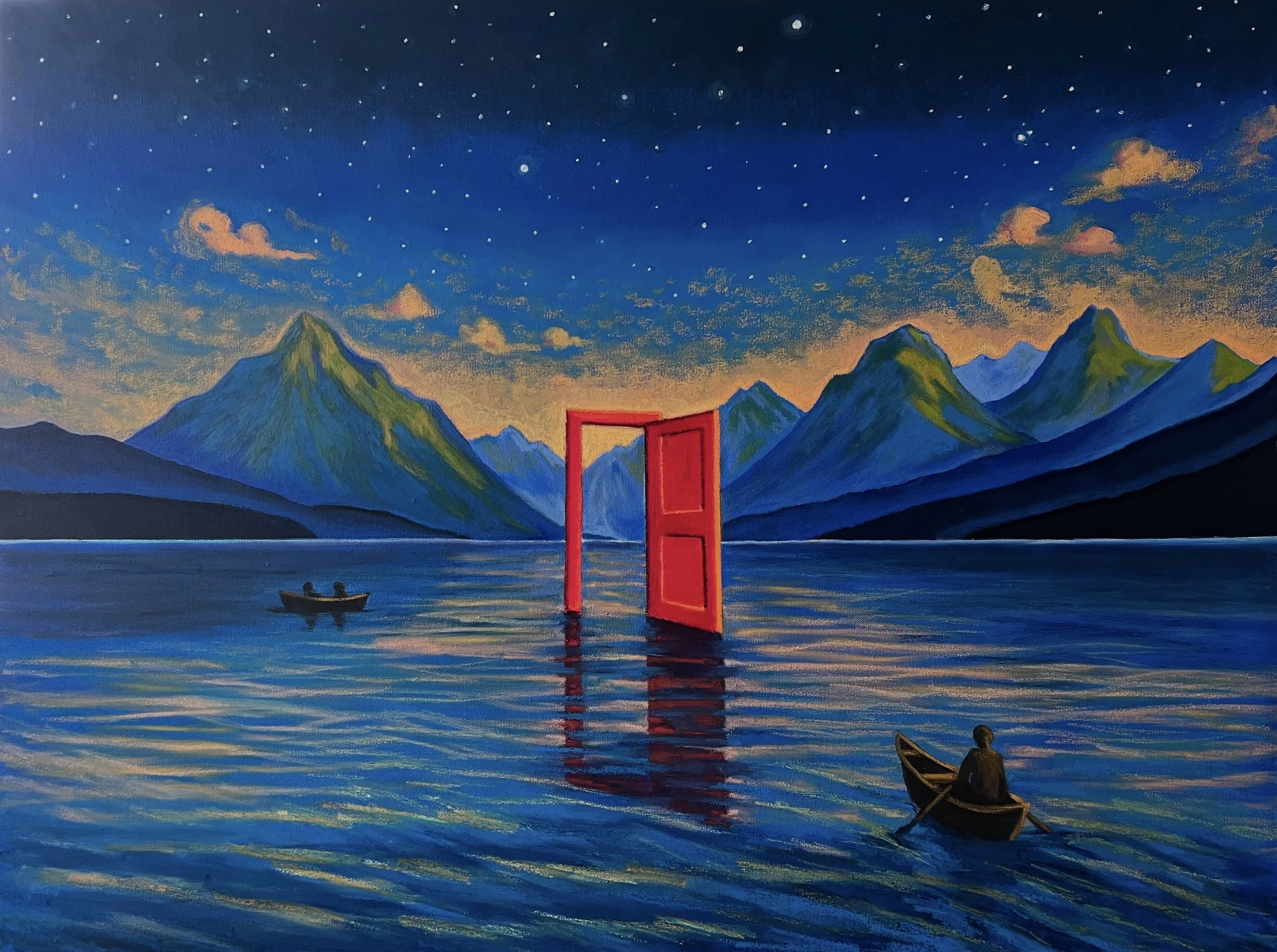 Lake McDonald, oil pastel on canvas, 30 x 40"
