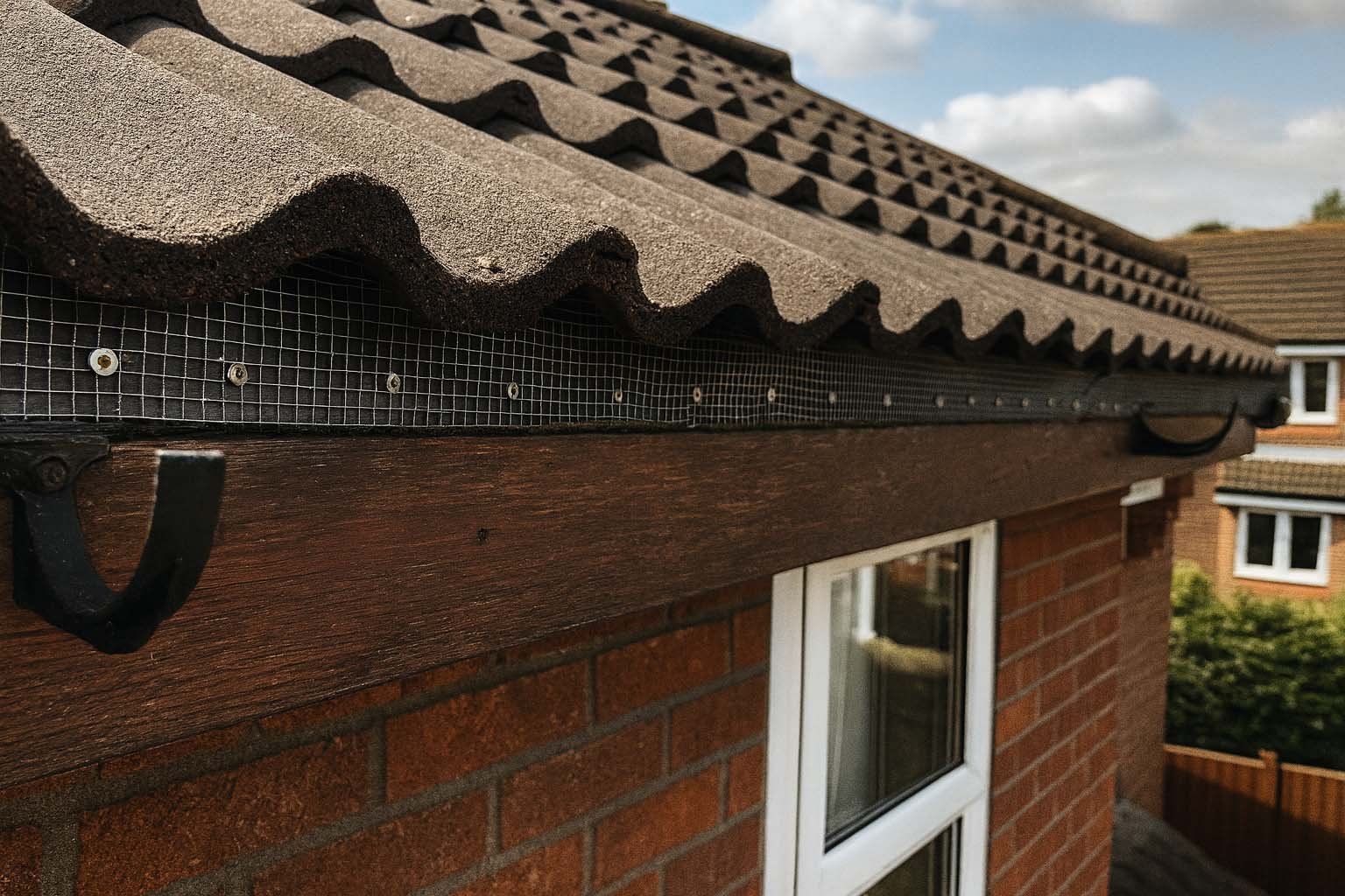 Squirrel proofing mesh installed along roof eaves to block loft entry at an Essex home by Beeyond Pest Control.
