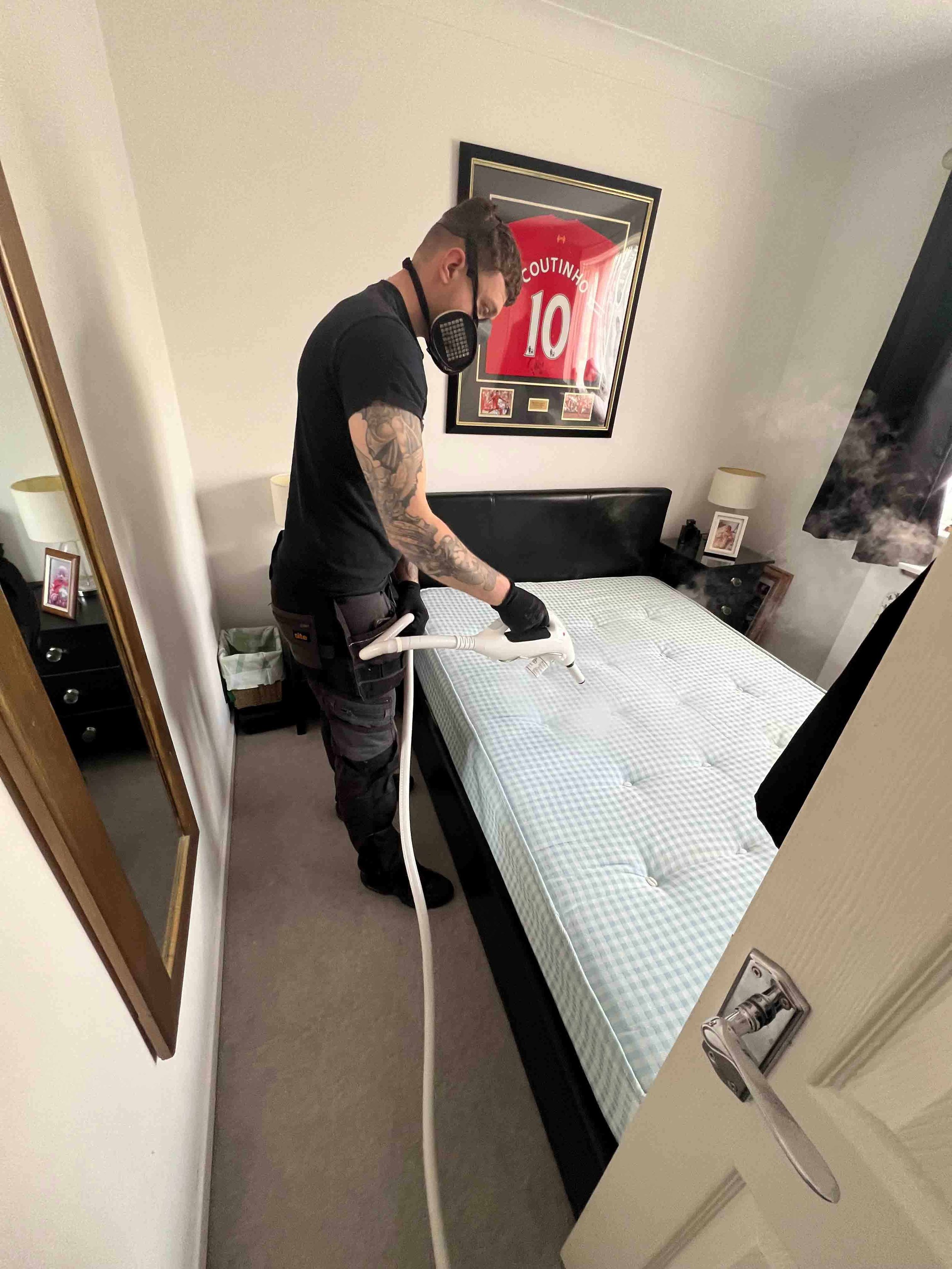 Bed Bug treatment spray in bedroom