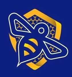 Beeyond Pest Control logo. Gold Shield, navy blue bee