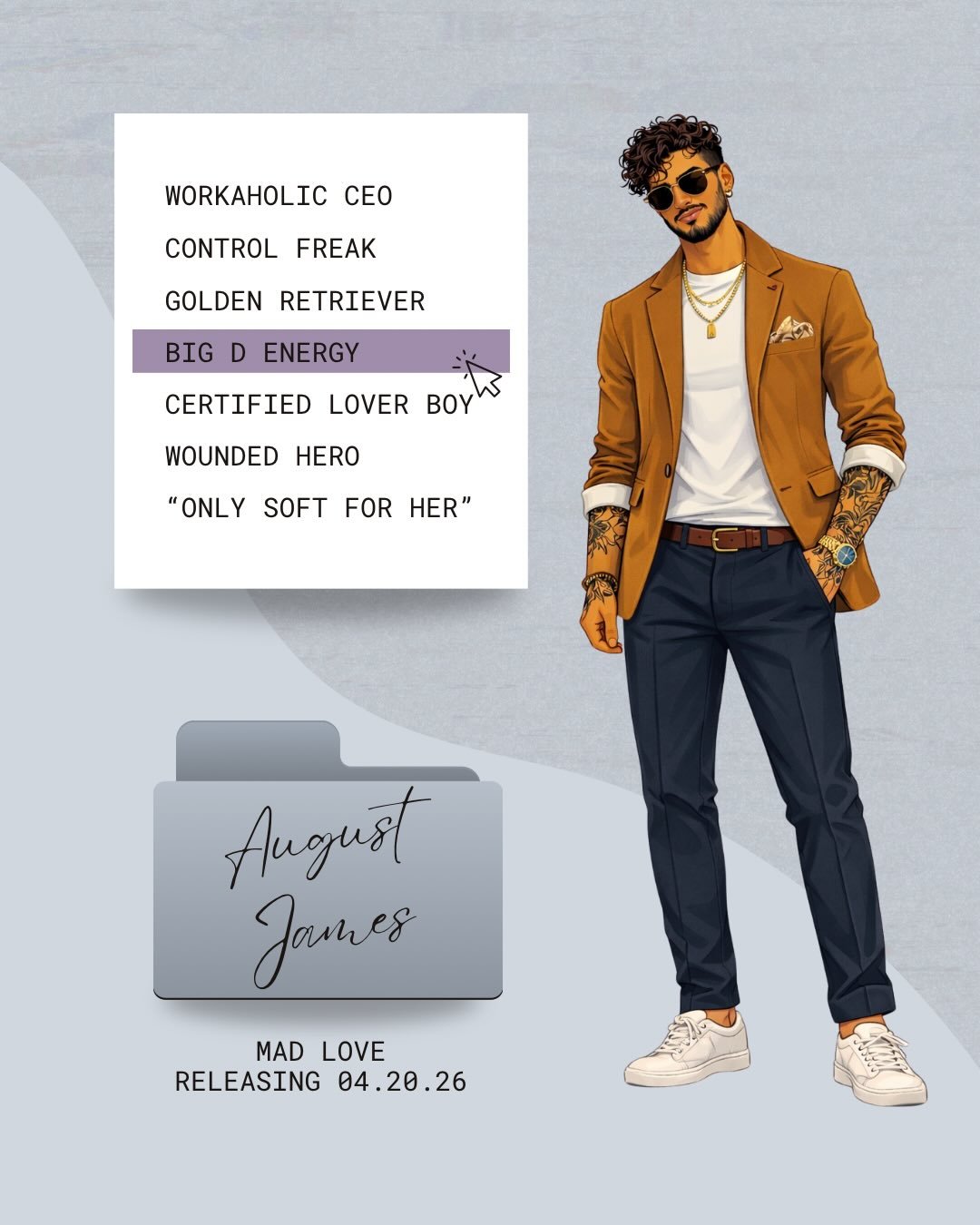 The man Harlee Prince should absolutely stay away from.

August James

Workaholic CEO.
Golden retriever energy.
A certified lover boy who swore he&rsquo;d never fall in love again.

He built his life on control.
Rules.
Discipline.

Then Harlee walked