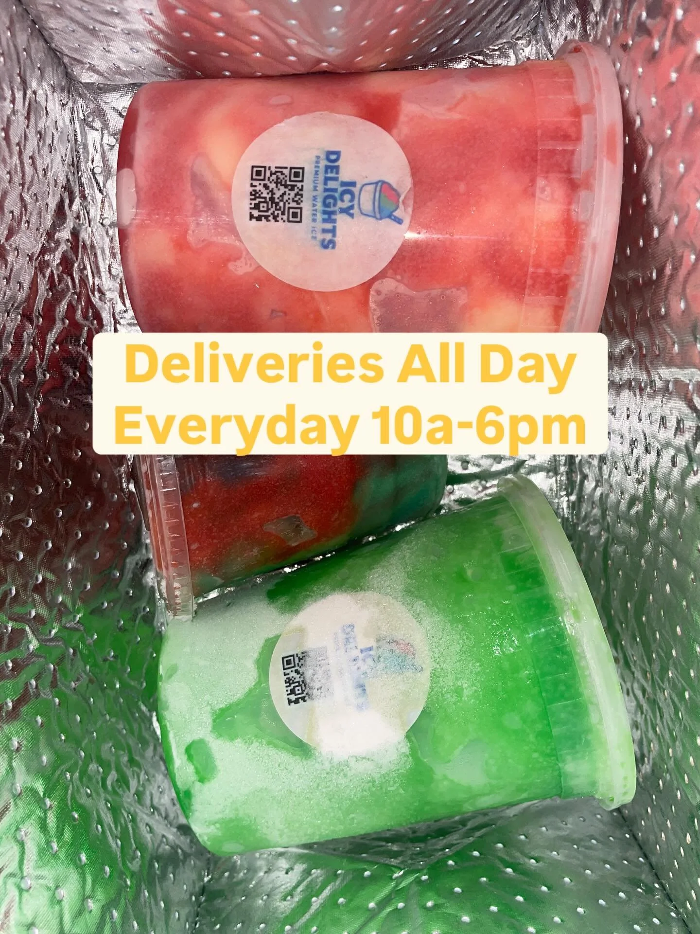 We deliver every single day starting at 10a. It doesn&rsquo;t matter where you are, we come to you!! 

IcyDelights412.com 

Get your order in by 5p to get same day delivery