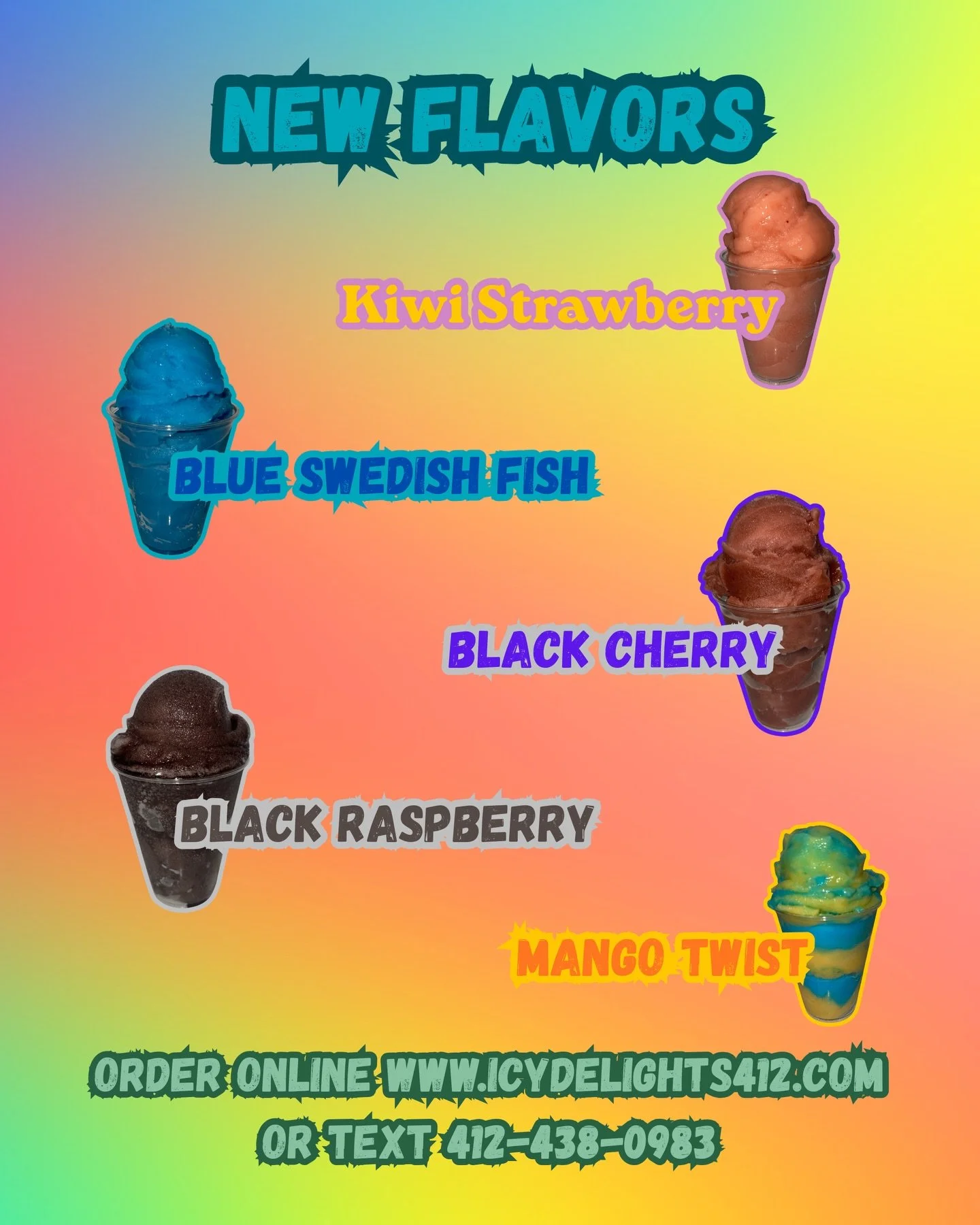 🚨 NEW DROPS ALERT 🚨

We&rsquo;re turning up the flavor at Icy Delights 🔥🍧🥞

✨ NEW Water Ice Flavors:
Kiwi Strawberry 🥝🍓
Blue Swedish Fish 🐟💙
Black Cherry 🍒
Black Raspberry 🖤
Mango Twist 🥭

🥞 NEW Mini Pancake Creations:
Biscoff 🤤
Oreo Dr