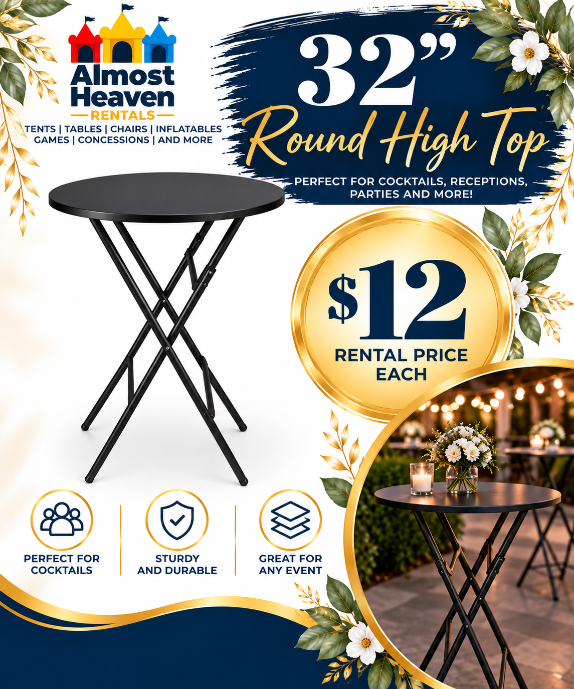 32” Black Cocktail Table