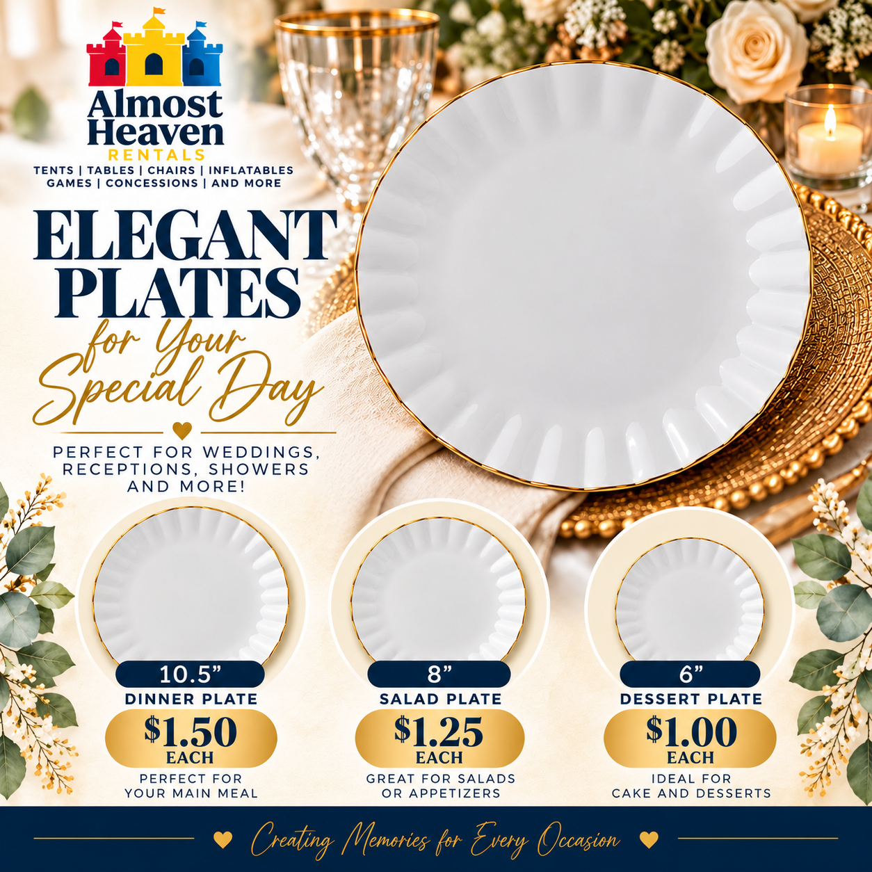 Porcelain Dinner Plates with Gold Trim