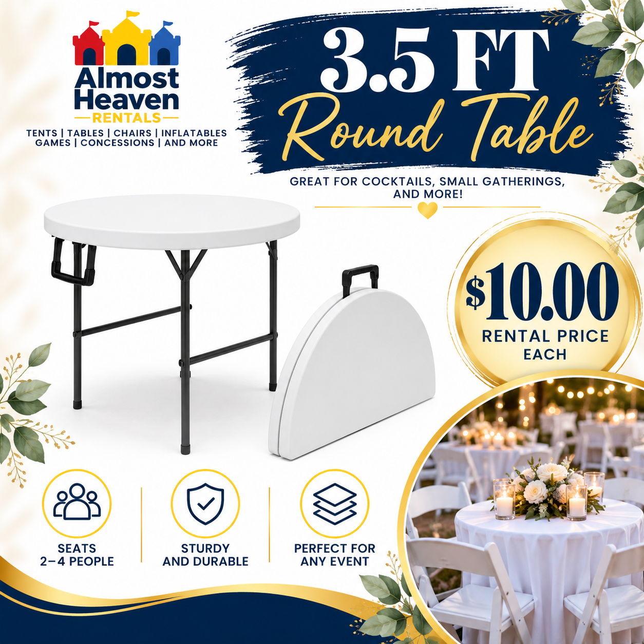 3.5 Feet Circular Round Foldable Table
