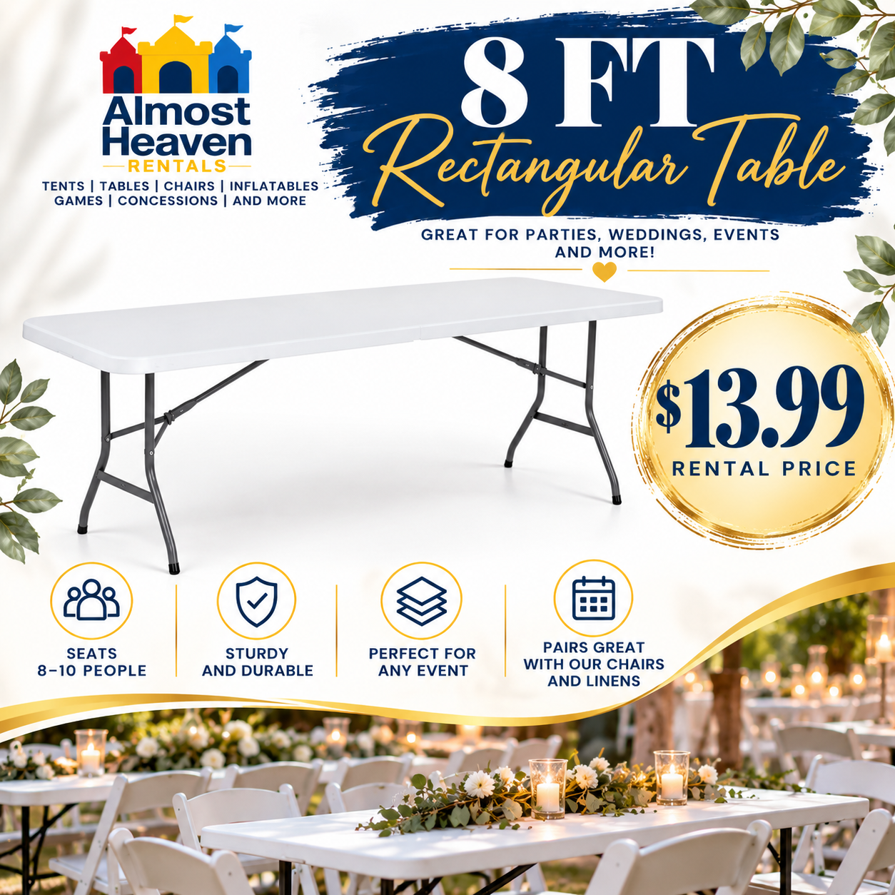8 Ft White Table