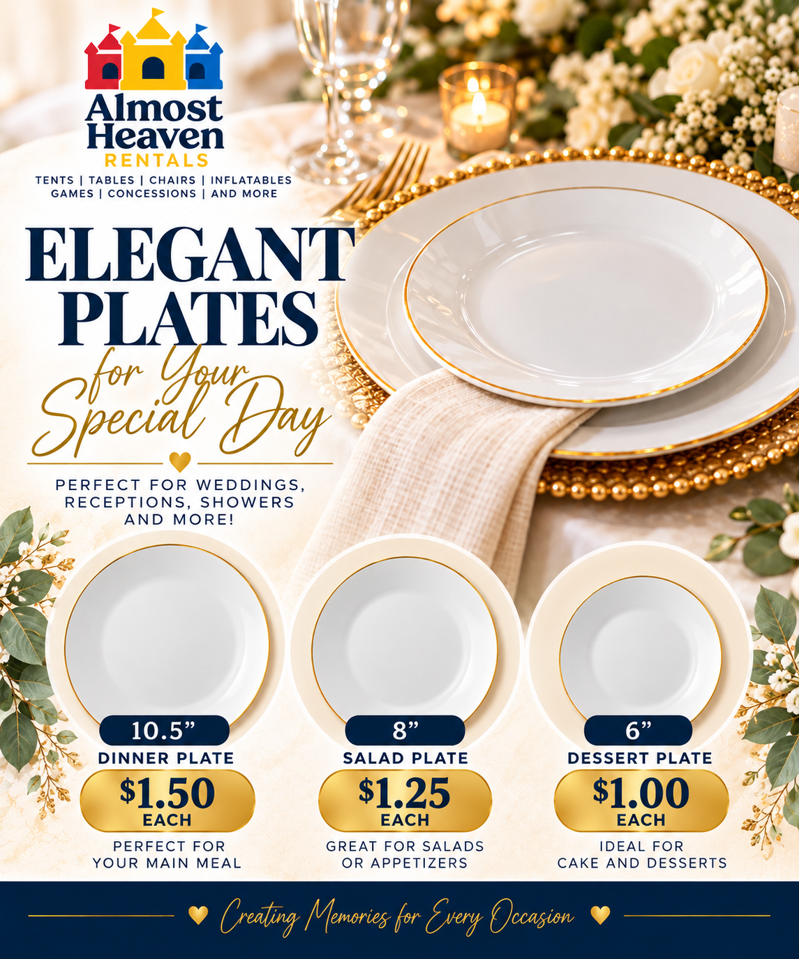 Porcelain Dinner Plates with Gold Trim