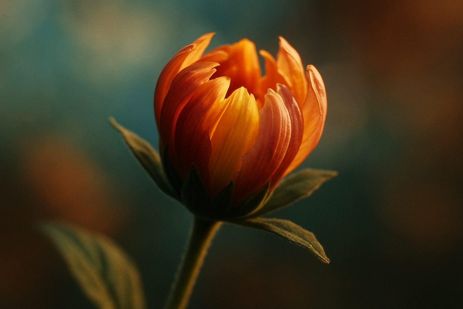 Fleur orange en développement avec plusieurs pétales ouverts